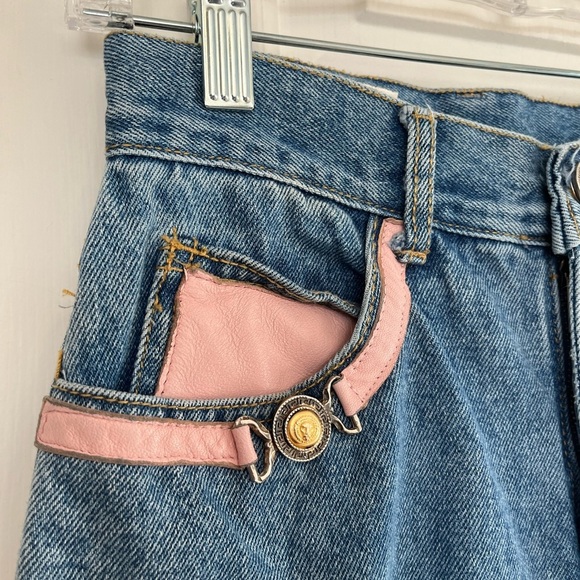 Vintage Cache High Waisted Blue Jeans with Pink Leather Accents 6 - Picture 10 of 16